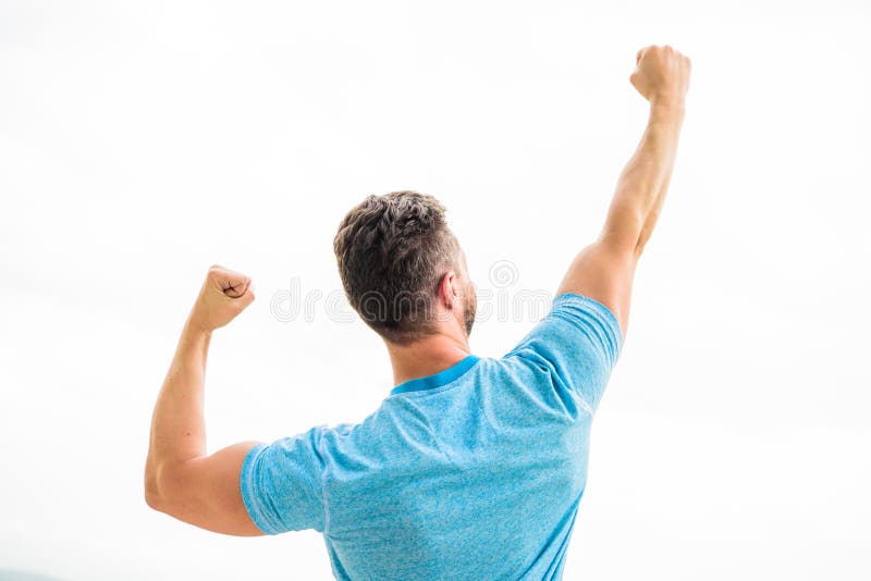 Motiva??o di?ria Homem traseiro muscular isolado no branco Sexualidade e conceito movente Eu sou um vencedor campeão na vida imagem de stock royalty free Motiva??o di?ria Homem traseiro muscular isolado no branco Sexualidade e conceito movente Eu sou um vencedor campeão na vida imagem de stock royalty free
