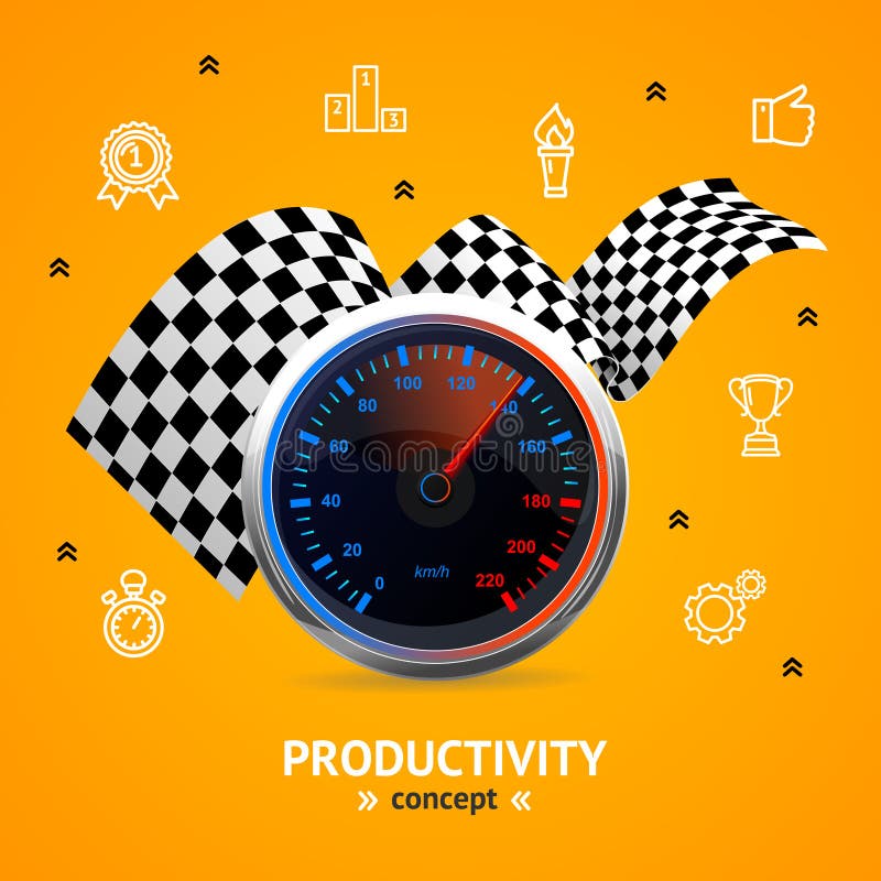 Motivation and Productivity Concept with Speedometer. Vector vector illustration Motivation and Productivity Concept with Speedometer. Vector vector illustration