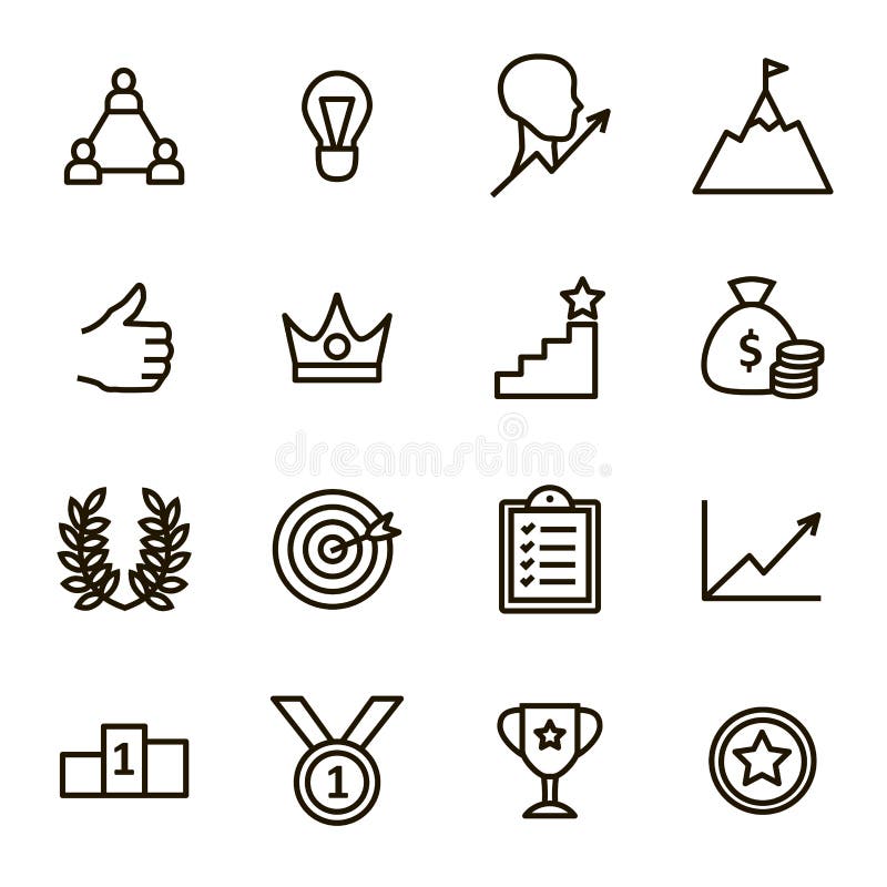 Motivation and Productivity Signs Black Thin Line Icon Set. Vector royalty free illustration Motivation and Productivity Signs Black Thin Line Icon Set. Vector royalty free illustration