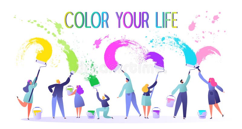 Motivational illustration på ändrande tema för liv Dem som kallar för att bo ett fullt ljust liv Litet plant, folkteckenmålarfärg vektor illustrationer Motivational illustration på ändrande tema för liv Dem som kallar för att bo ett fullt ljust liv Litet plant, folkteckenmålarfärg vektor illustrationer