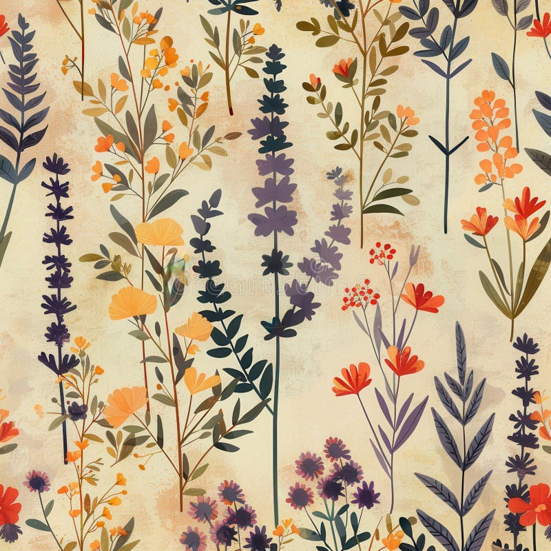 Motivo floreale colorato e vibrante con una tonalità gialla e viola immagine stock libera da diritti