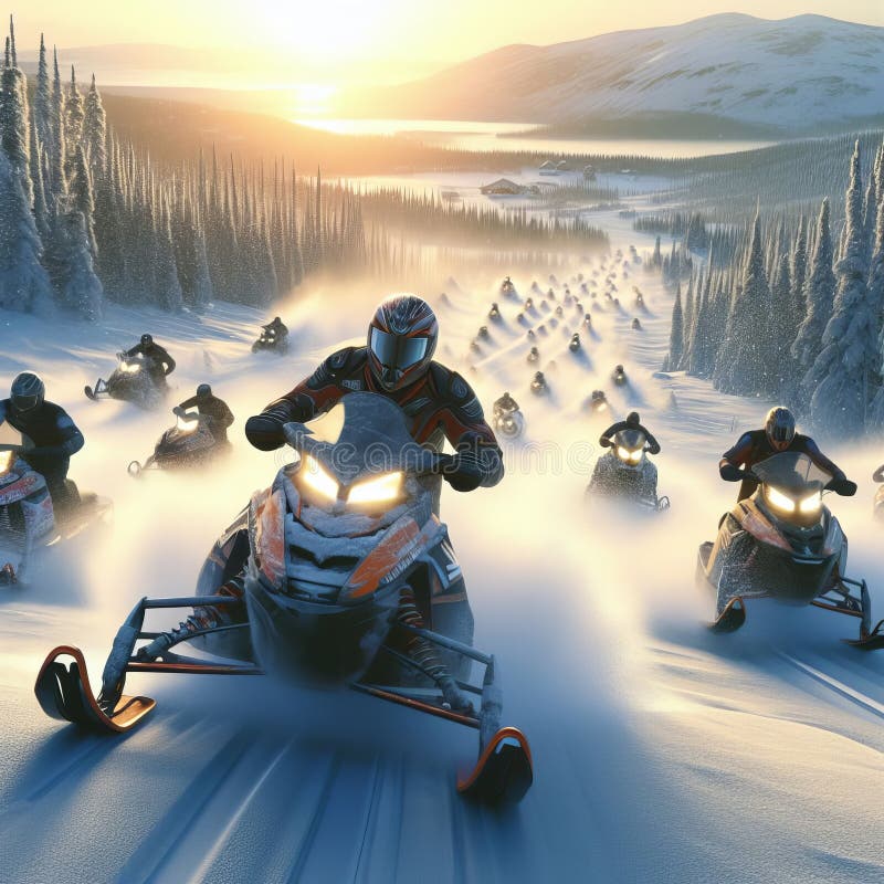 Snowmobile Race A scene where snowmobilers zoom through snowy fields that shimmer with the light of the winter sun, their machines roaring with power. Snowmobile Race A scene where snowmobilers zoom through snowy fields that shimmer with the light of the winter sun, their machines roaring with power