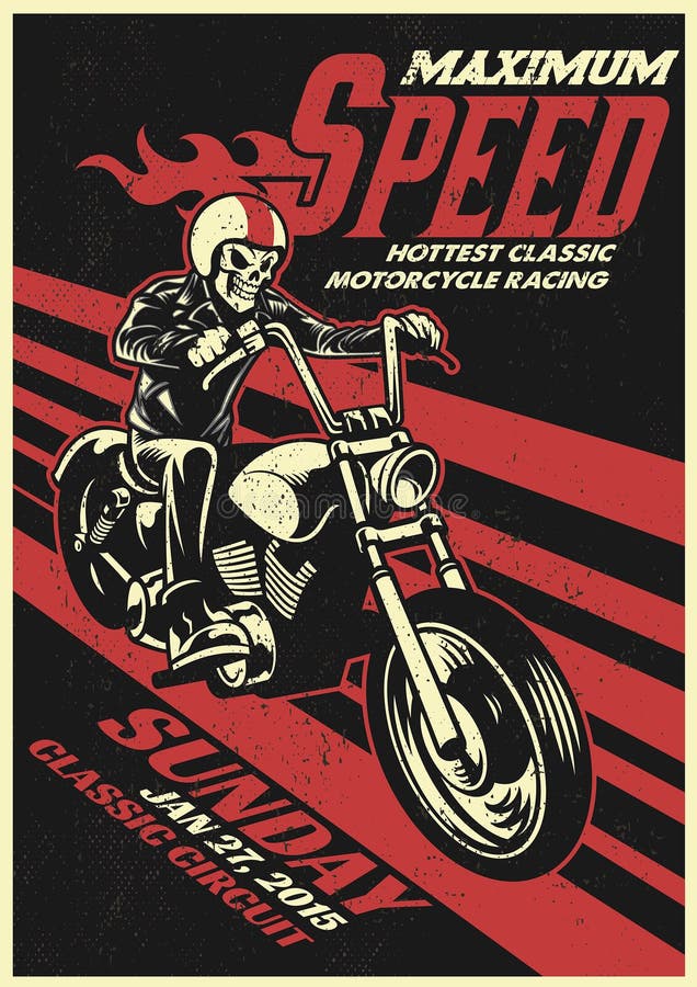 Moto que compite con el cartel del evento en vintage y textura sucia ilustración del vector Moto que compite con el cartel del evento en vintage y textura sucia ilustración del vector