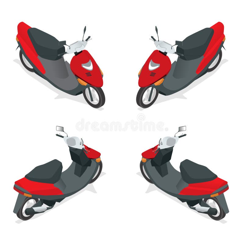 Motocicleta, bicicleta, velomotor, 'trotinette' Ícone de alta qualidade isométrico liso do transporte da cidade 3d ilustração do vetor Motocicleta, bicicleta, velomotor, 'trotinette' Ícone de alta qualidade isométrico liso do transporte da cidade 3d ilustração do vetor