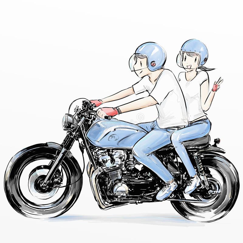 Mão De Desenho Animado Desenhado Equitação Motocicleta Menino