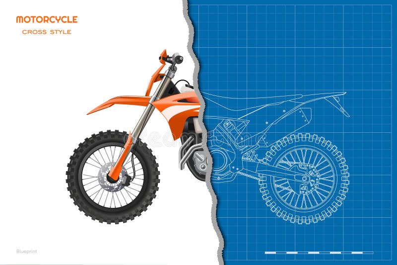 Motocicletta isolata disegnando una motocicletta 3d arancione. vista frontale superiore del motociclo. disegno a struttura estrema illustrazione vettoriale