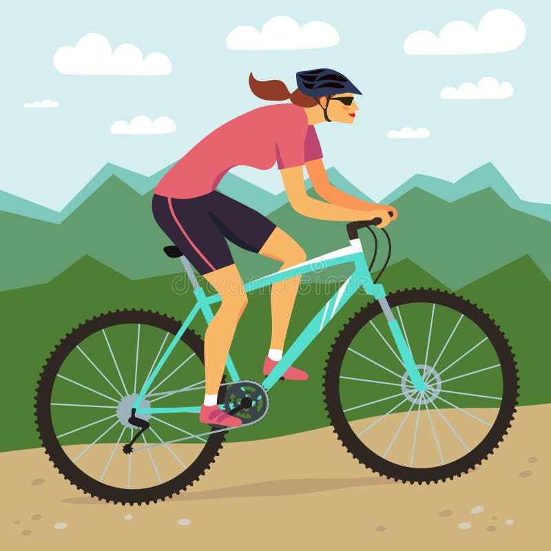 Motociclista della donna della montagna e paesaggio veloci della montagna illustrazione vettoriale Motociclista della donna della montagna e paesaggio veloci della montagna illustrazione vettoriale