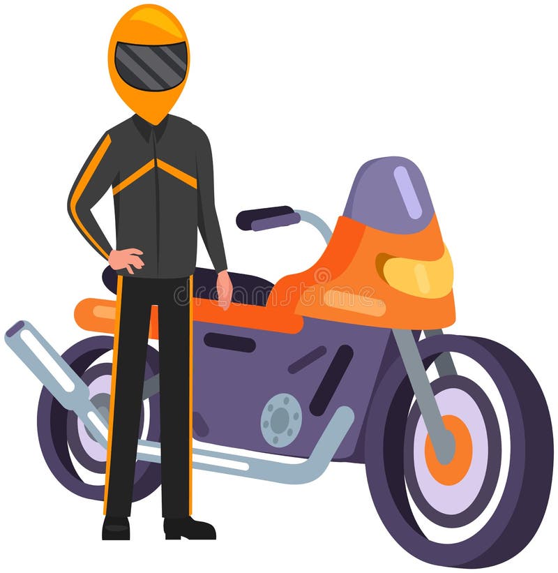 Motociclista ficar na frente do vetor de desenhos animados de moto