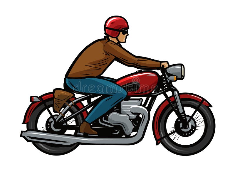 Desenhos Animados Jovem Menino Equitação Moto imagem vetorial de