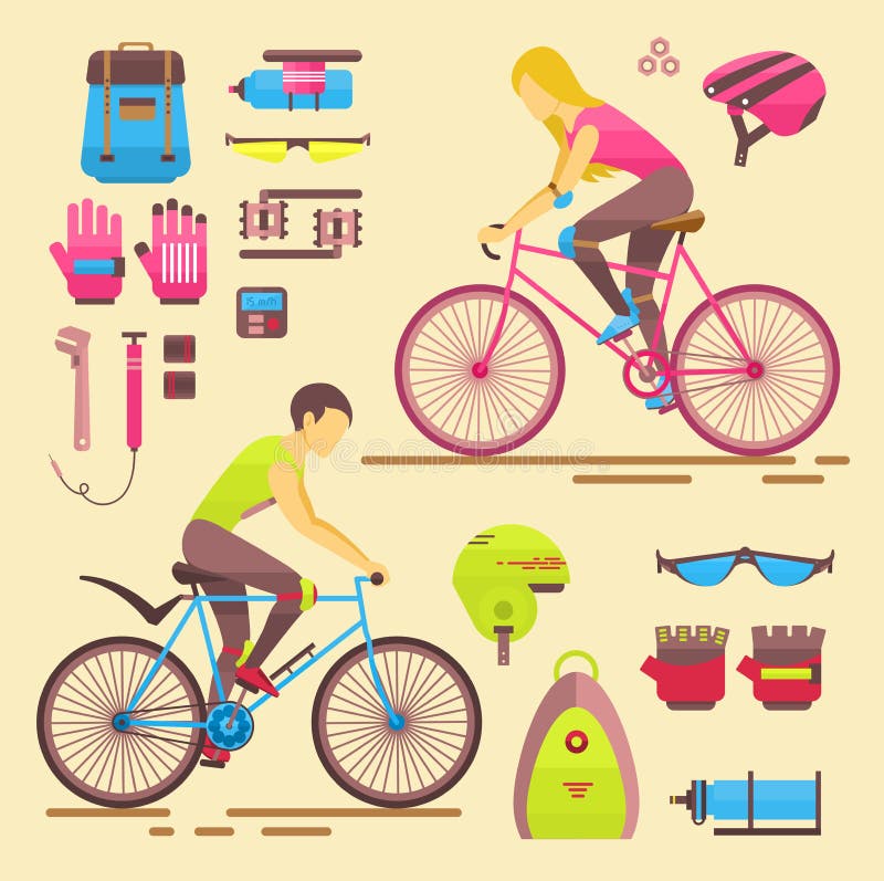 Motociclistas menina do esporte e povos do menino na mulher e no homem do divertimento da atividade das bicicletas em bicicletas ilustração do vetor Motociclistas menina do esporte e povos do menino na mulher e no homem do divertimento da atividade das bicicletas em bicicletas ilustração do vetor