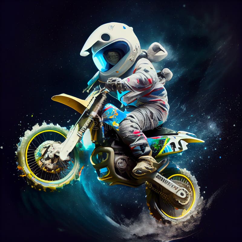 Motocross Motorbike Rider, Dirt Bike in Space Stock Illustration ...