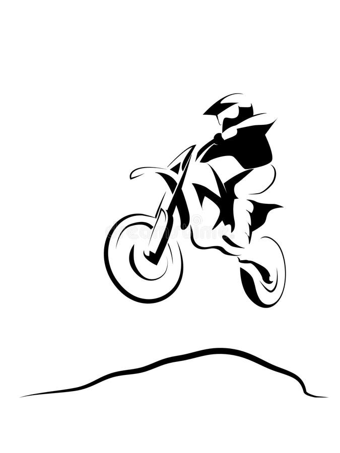 Black silhouettes Motocross rider on a motorcycle. Vector