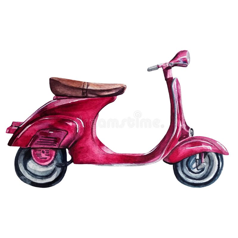 Motocyclette pourpre peinte à la main de cru d'aquarelle photo stock Motocyclette pourpre peinte à la main de cru d'aquarelle photo stock