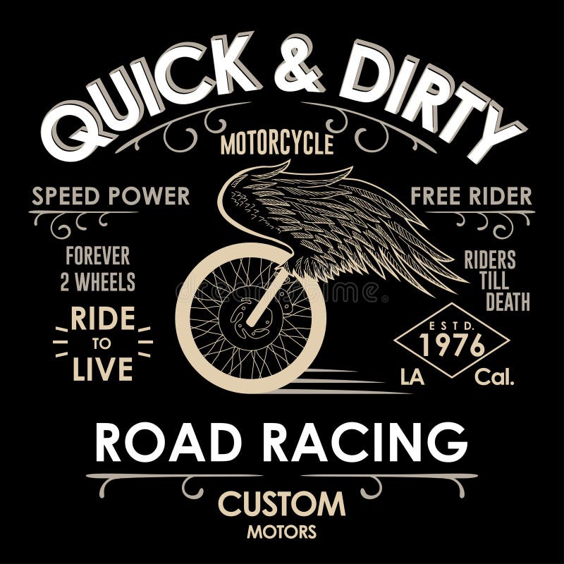 Motocyklu rowerzysty mody typografia, uskrzydlający koło koszulki koszulki odzieży znaczek Modni? retro odznaka wektor ilustracji Motocyklu rowerzysty mody typografia, uskrzydlający koło koszulki koszulki odzieży znaczek Modni? retro odznaka wektor ilustracji