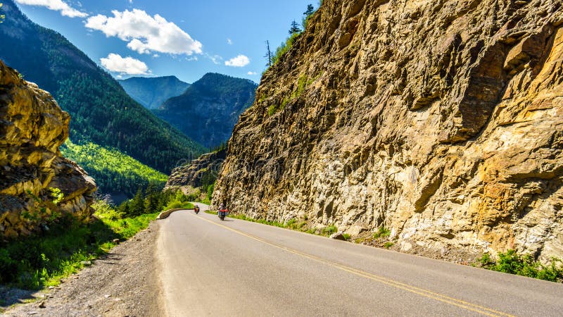 Motor Bikes driving Highway 99, also called The Duffey Lake Road