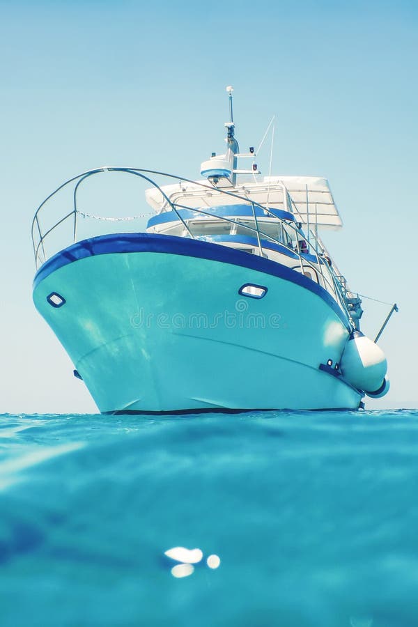 Motor Boat Floating Clear Turquoise Water Stock Photo Image of