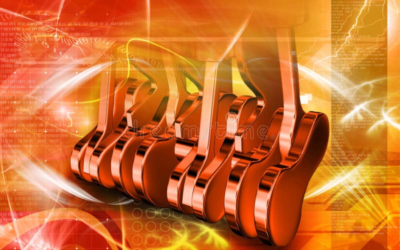 Digital illustration of pistons working in a five stroke engine. Digital illustration of pistons working in a five stroke engine
