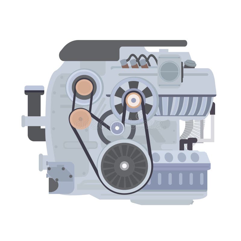 Um motor de combustão interna. O motor de desenho da máquina na seção,  ilustrando a estrutura interna - os cilindros, pistões, a vela de ignição.  Isolado sobre fundo branco . imagem vetorial