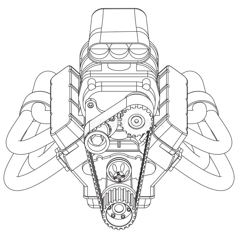 Desenho de motor de carro de corrida de hot rod, lotes de cromo, ilustração  vetorial 372659 Vetor no Vecteezy