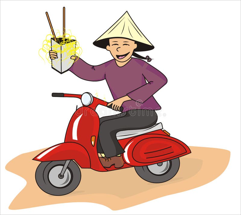 Motorbike, Chinese food delivery, person drive bike, vector illustration royalty free illustration
