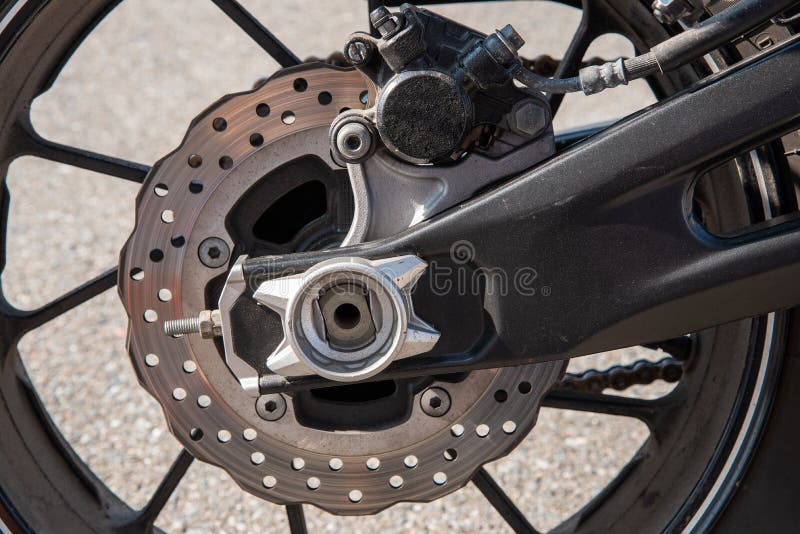 Motorbike Rear Wheel Brake and Brake Disc Stock Photo Image of