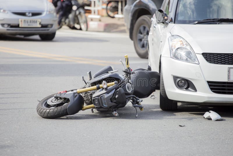 Motorcycle accident with a car.