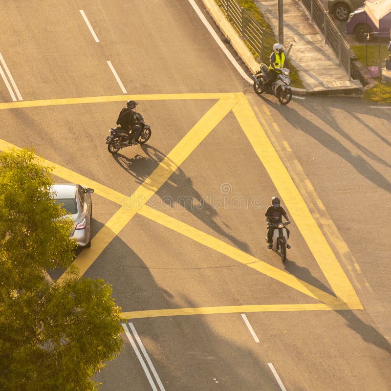 Motorcycle Crossing Junction Sunset Stock Photo Image of traffic