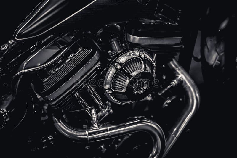 Motorcycle engine engine exhaust pipes art photography in black and white