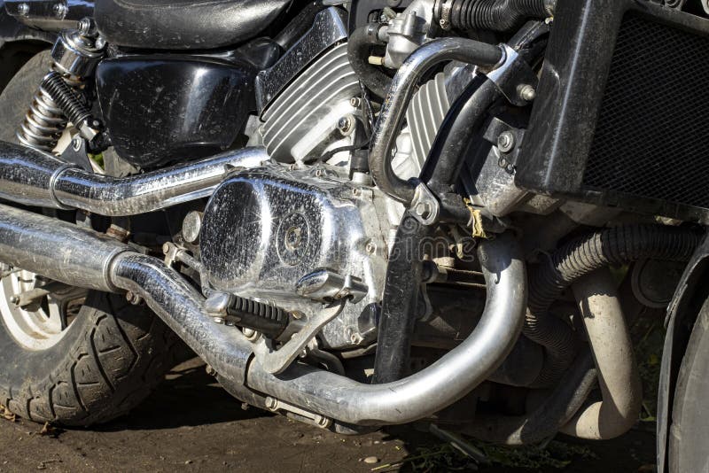 Motorcycle Engine in Mud and Water Stains Stock Image Image of power