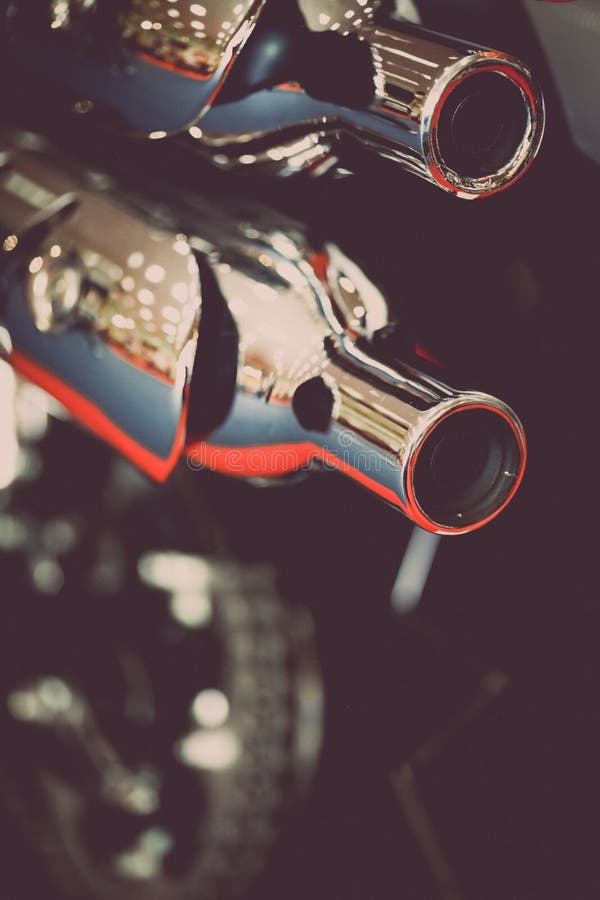 Motorcycle exhaust stock photo. Image of twin, pollute 54104122