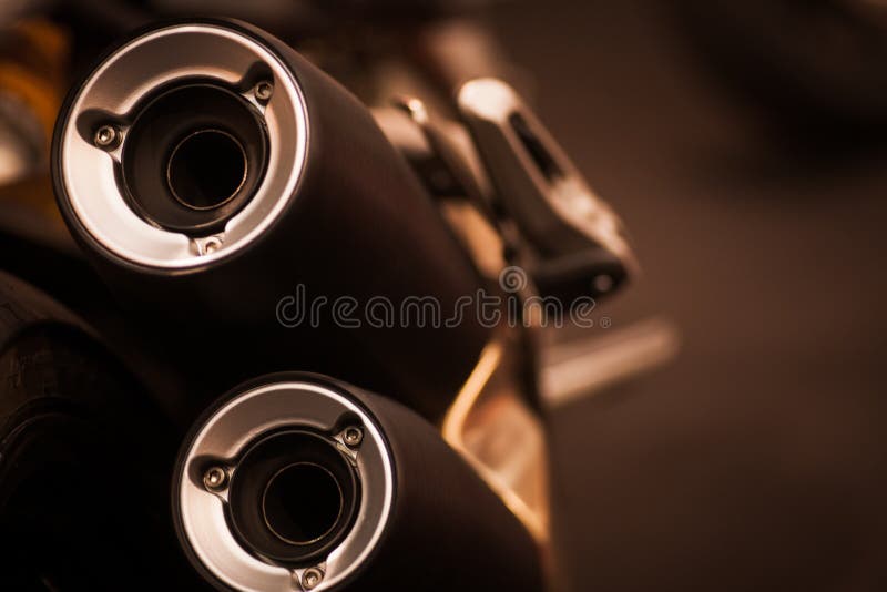 Motorcycle exhaust stock photo. Image of muffler, pollute 71296370