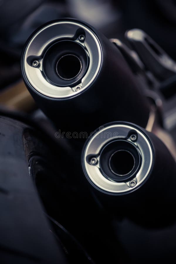Motorcycle exhaust stock photo. Image of metal, shiny 71454362