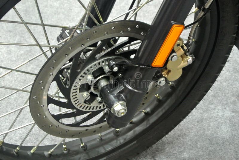 Motorcycle Front Disk Brake Used To Stop Motorcycle. Stock Image