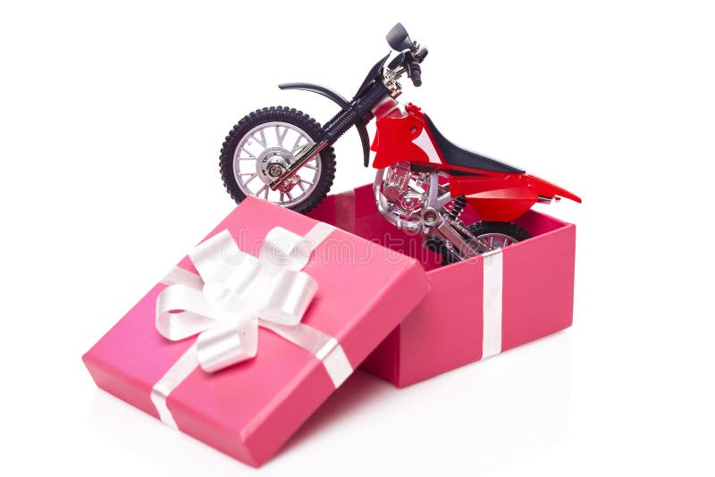 Motorcycle in gift box stock photo. Image of ribbon, presents 84559966