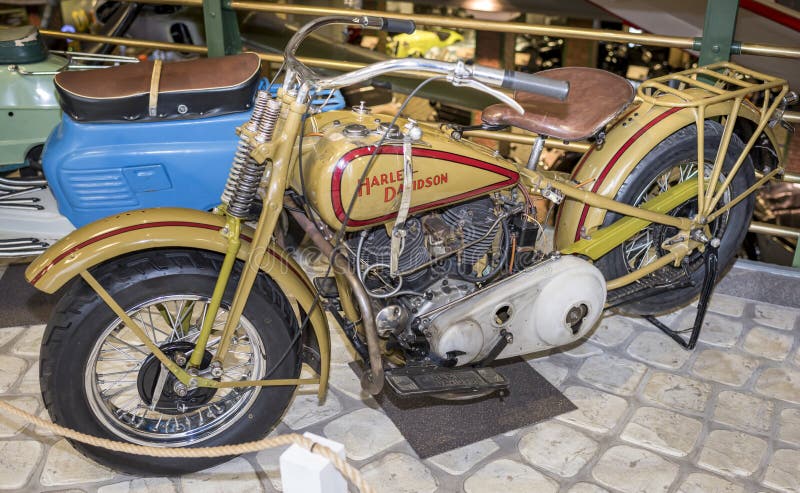 MOSCOW, RUSSIA- DECEMBER 15- Motorcycle Harley Davidson at the Museum of technique V.Zadorozhnyj on December 15; 2015 in Moscow