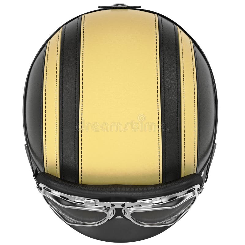 Motorcycle Helmet With Yellow Stripes And Sunglasses Top View Stock