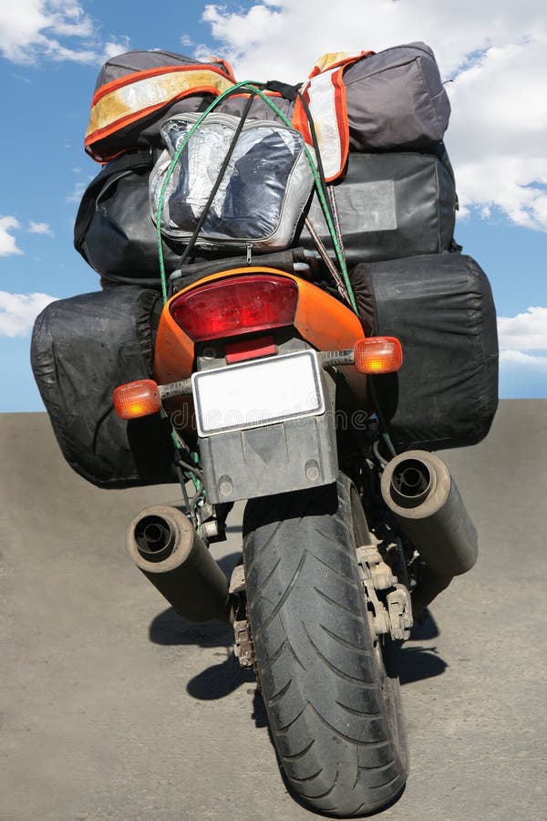 Motorcycle Loaded with Luggage Stock Image Image of black, sign