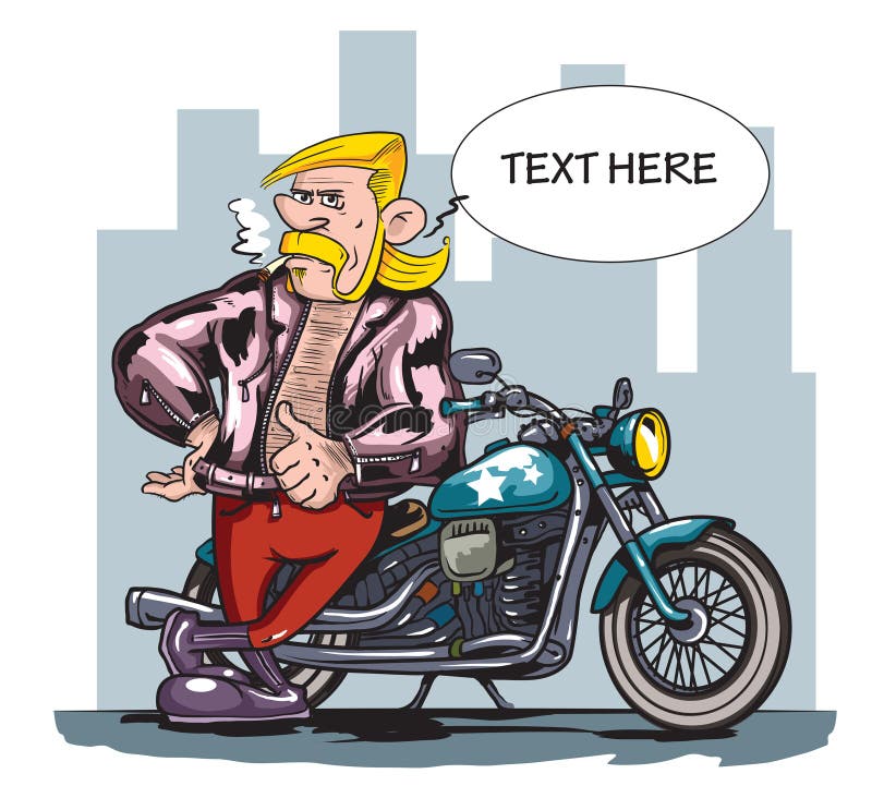 Vector illustration of funny motorcycle man. Angel rider vectors