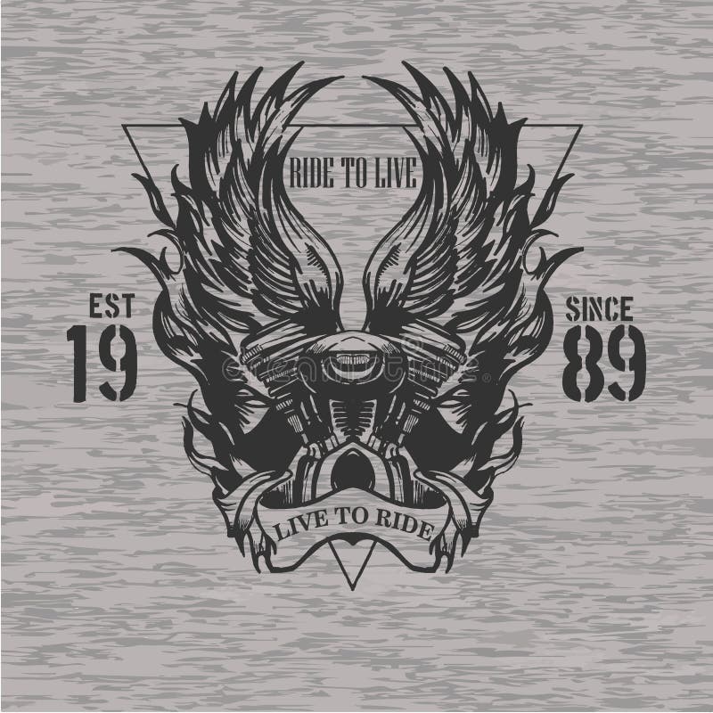 Motorcycle motor with wings emblem with triangle t shirt print royalty free illustration Motorcycle motor with wings emblem with triangle t shirt print royalty free illustration