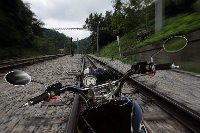Motorcycle Moving on a Railroad Stock Image Image of move, motion