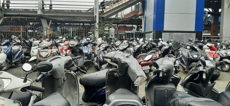 Motorcycle and Scooter Parking Near the Railway Station Stock Image