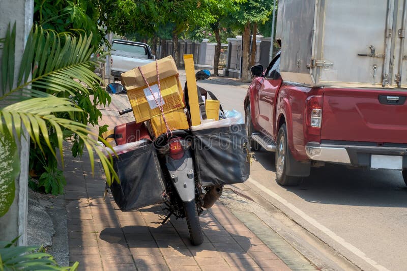 Motorcycle To Carry Parcel Post on Road Stock Photo Image of china