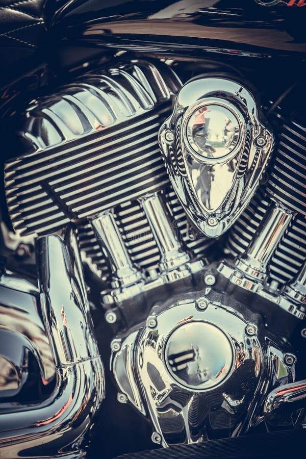 Close up shot of V-Twin motorcycle engine. Close up shot of V-Twin motorcycle engine