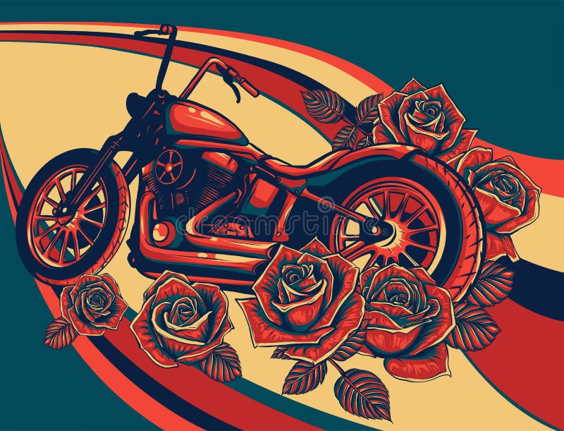 Motorcycle Bike with Roses on Colored Background Vector Illustration ...