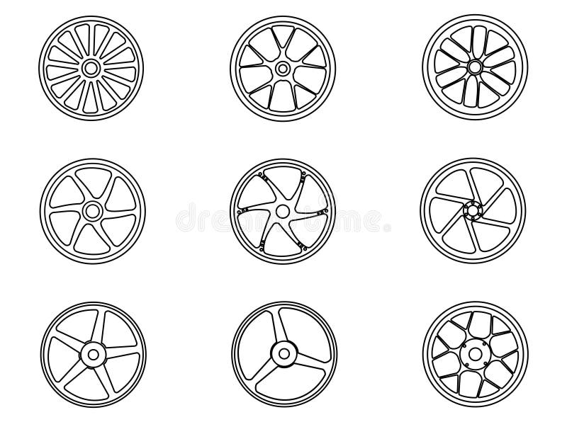 Motorcycle Wheel Set on White Background, Vector Line Stock Vector
