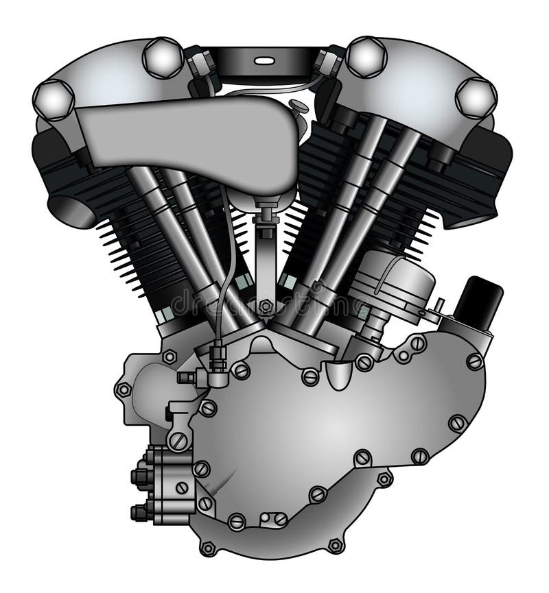 Motore classico del motociclo del V-gemello illustrazione vettoriale Motore classico del motociclo del V-gemello illustrazione vettoriale
