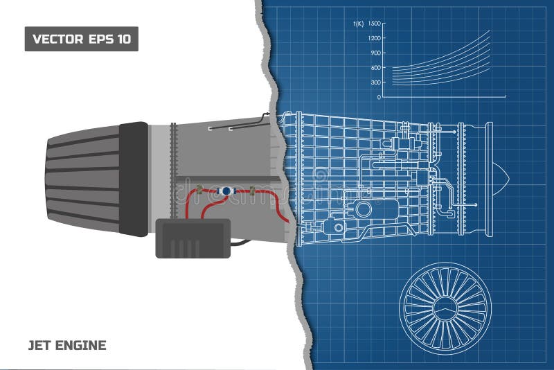 Motore a propulsione in uno stile del profilo Modello industriale di vettore Parte degli aerei Vista laterale illustrazione di stock