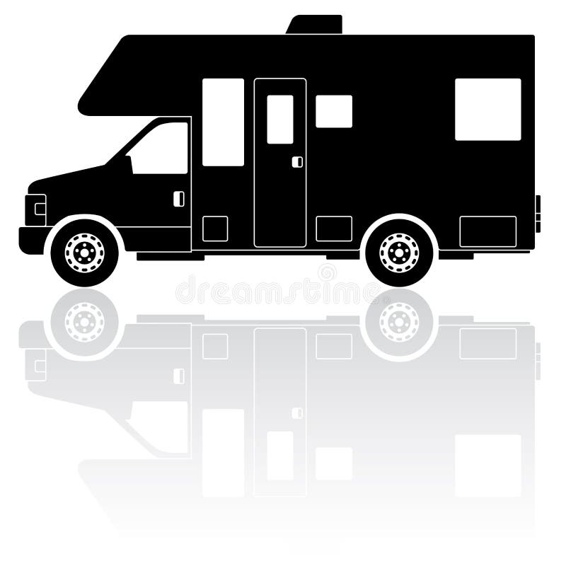 Motorhome-Camperschattenbild-Vektorikone lizenzfreie abbildung Motorhome-Camperschattenbild-Vektorikone lizenzfreie abbildung
