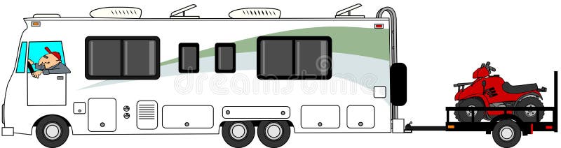 Motorhome remorquant la remorque d'ATV illustration stock Motorhome remorquant la remorque d'ATV illustration stock