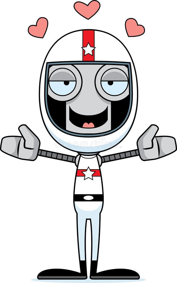 Motorista de carro de corridas Robot Hug dos desenhos animados ilustração royalty free Motorista de carro de corridas Robot Hug dos desenhos animados ilustração royalty free